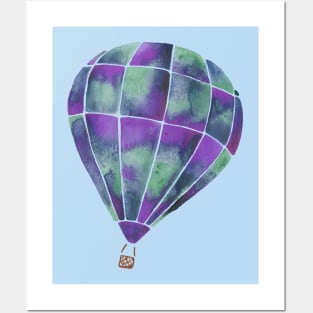 Watercolor Hot Air Balloon - purple, blue, and green Posters and Art